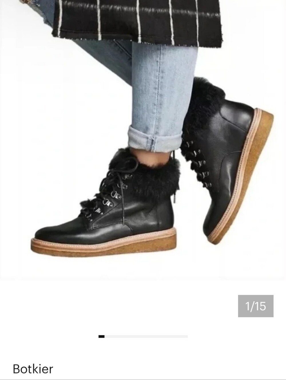 Botkier Black Lace-Up Faux Fur Collar Boots